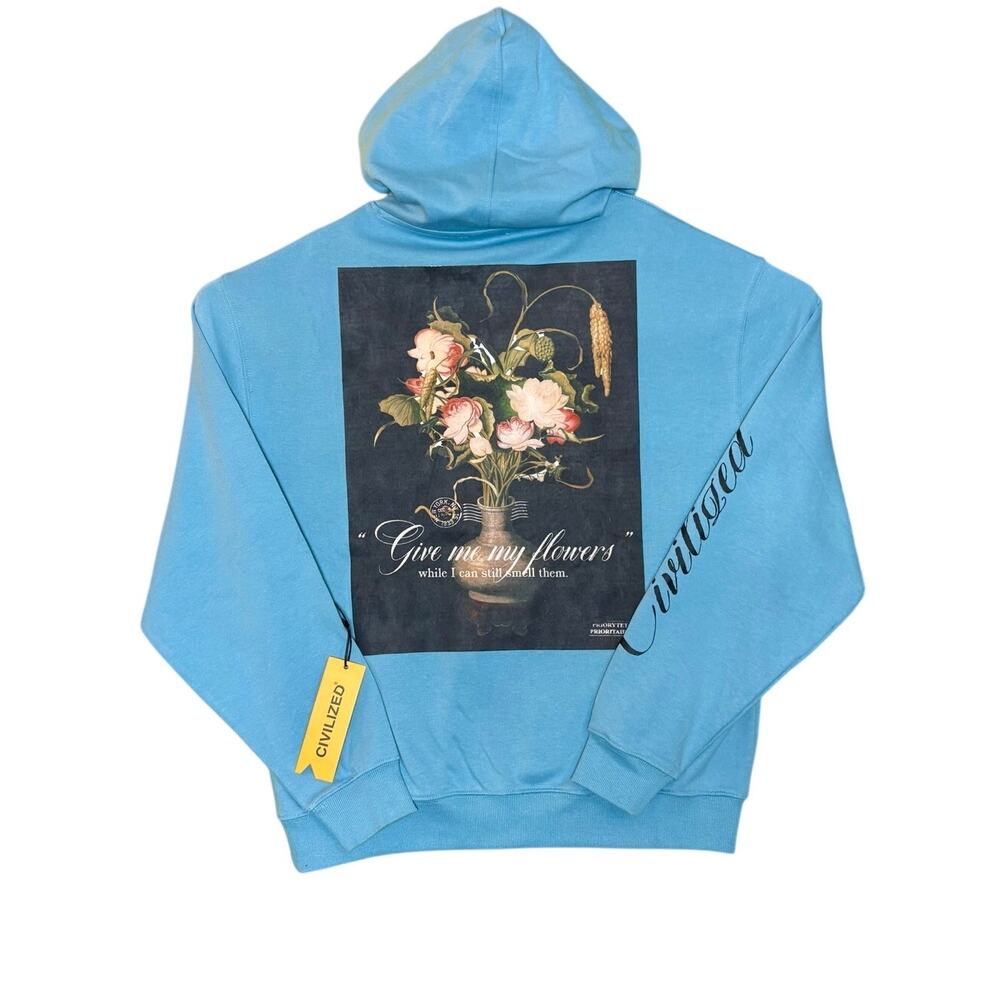 NWT - Civilized "Give My Flowers" Hoodie - Large - Blue